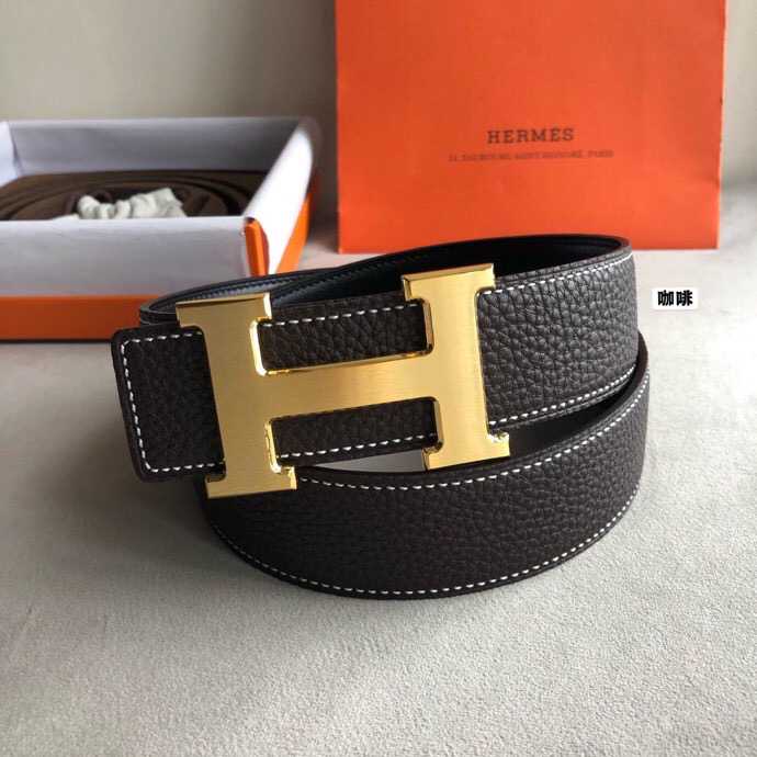 Hermes爱马仕 经典精钢H焊点金属扣搭配原版皮粒面男款3.8cm腰带