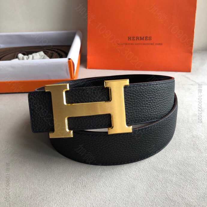 Hermes爱马仕 经典精钢H焊点金属扣搭配原版皮粒面男款3.8cm腰带