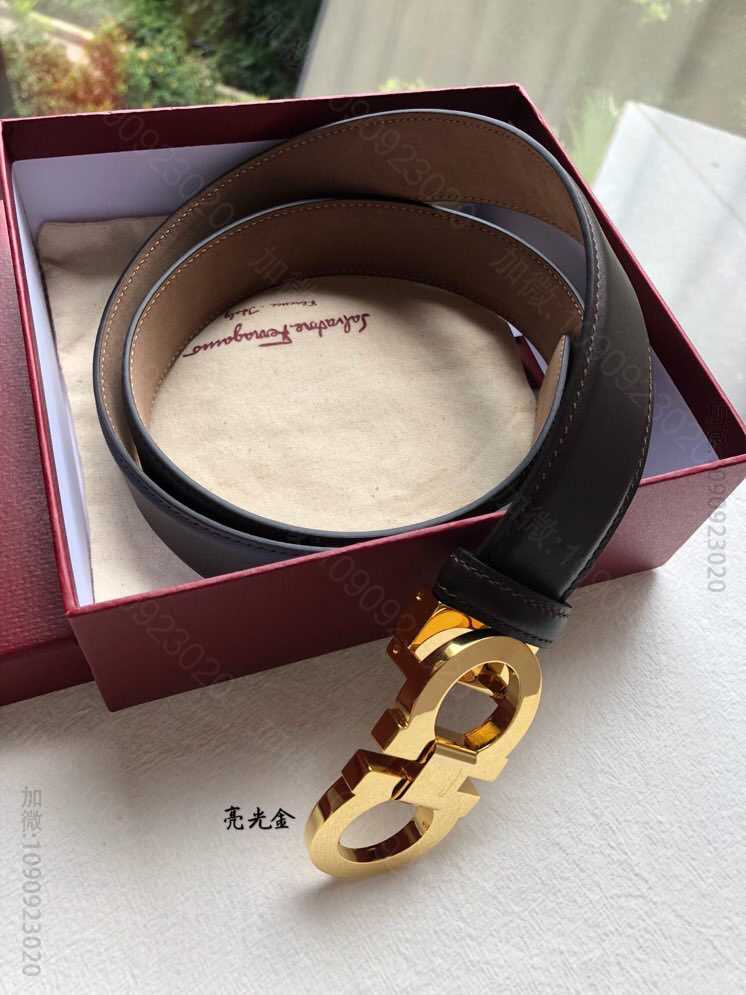 SalvatoreFerragamo菲拉格慕男士进口牛皮配金属板扣腰带3.5...