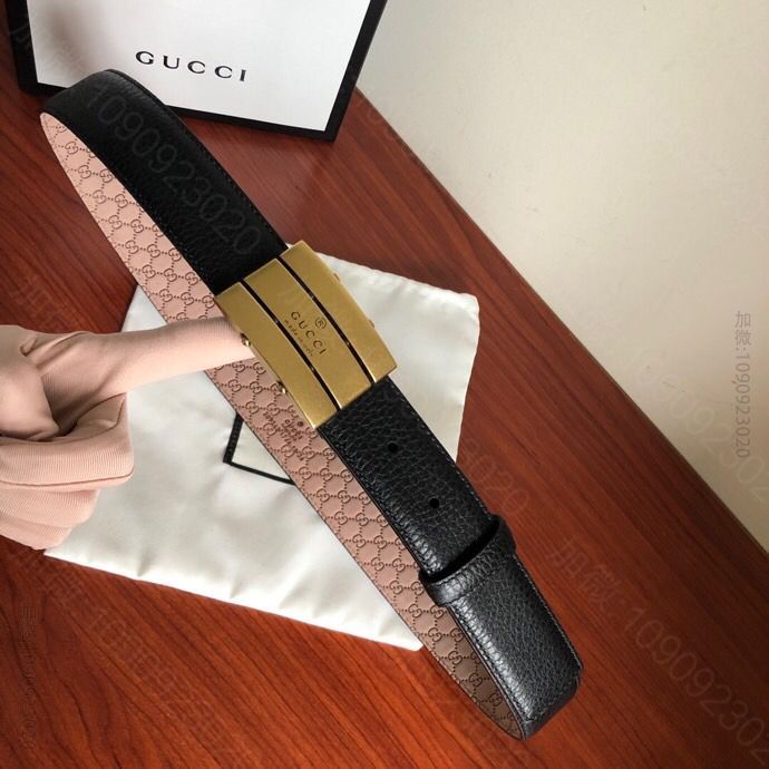 Gucci古驰专柜3.5cm男女同款全皮面荔枝腰带