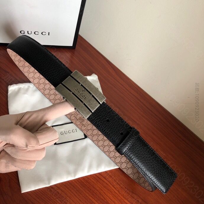 Gucci古驰专柜3.5cm男女同款全皮面荔枝腰带