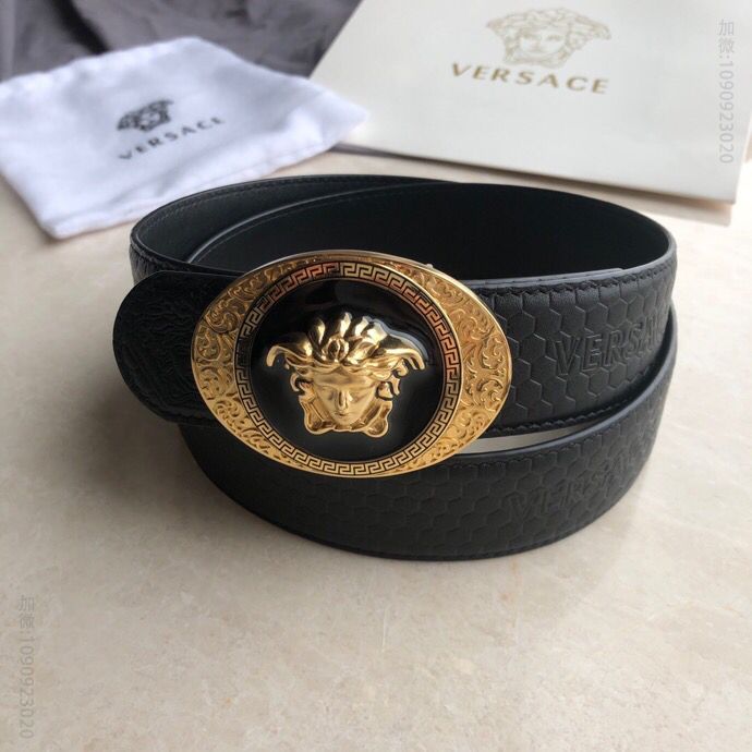 VERSACE范思哲男士黑色头层牛皮美杜莎标志腰带3.8cm