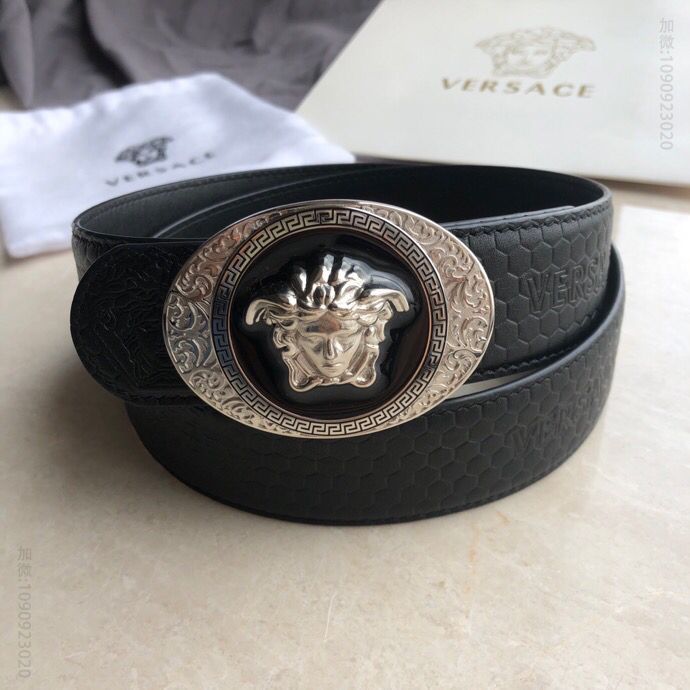 VERSACE范思哲男士黑色头层牛皮美杜莎标志腰带3.8cm
