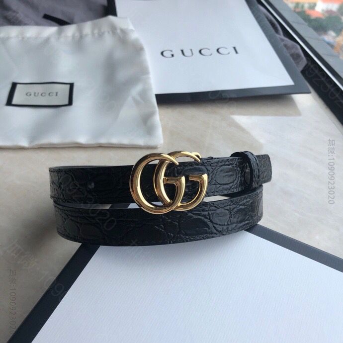 Gucci古驰双G古金亮面扣头层牛皮2.0cm腰带
