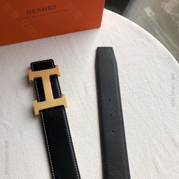 Hermes爱马仕 精钢滚砂金属扣搭配双面用头层牛皮男款3.8cm腰带