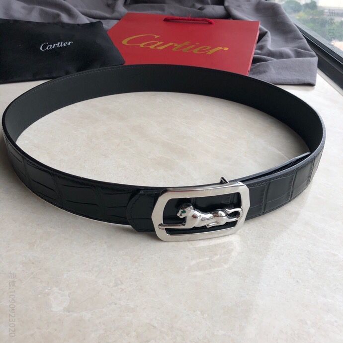 Louis-FranoisCartier卡地亚精钢豹头金属扣头层牛皮鳄鱼纹理腰带