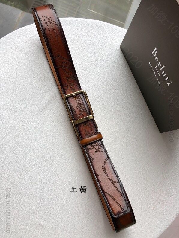 Berluti伯鲁提精钢旋转针式金属扣35mm男款腰带