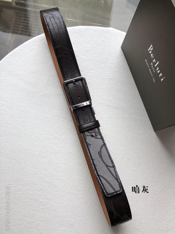 Berluti伯鲁提精钢旋转针式金属扣35mm男款腰带