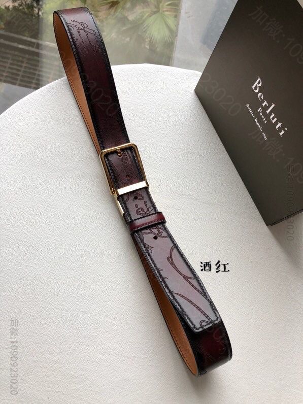 Berluti伯鲁提精钢旋转针式金属扣35mm男款腰带