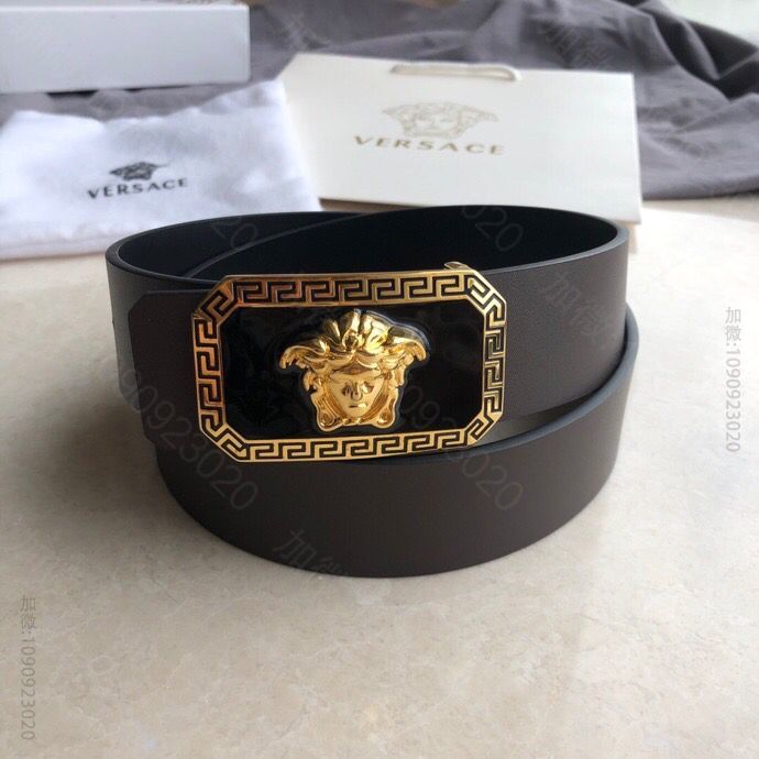 范思哲(Versace)精钢美杜莎树脂金属夹扣3.8cm头层牛皮腰带
