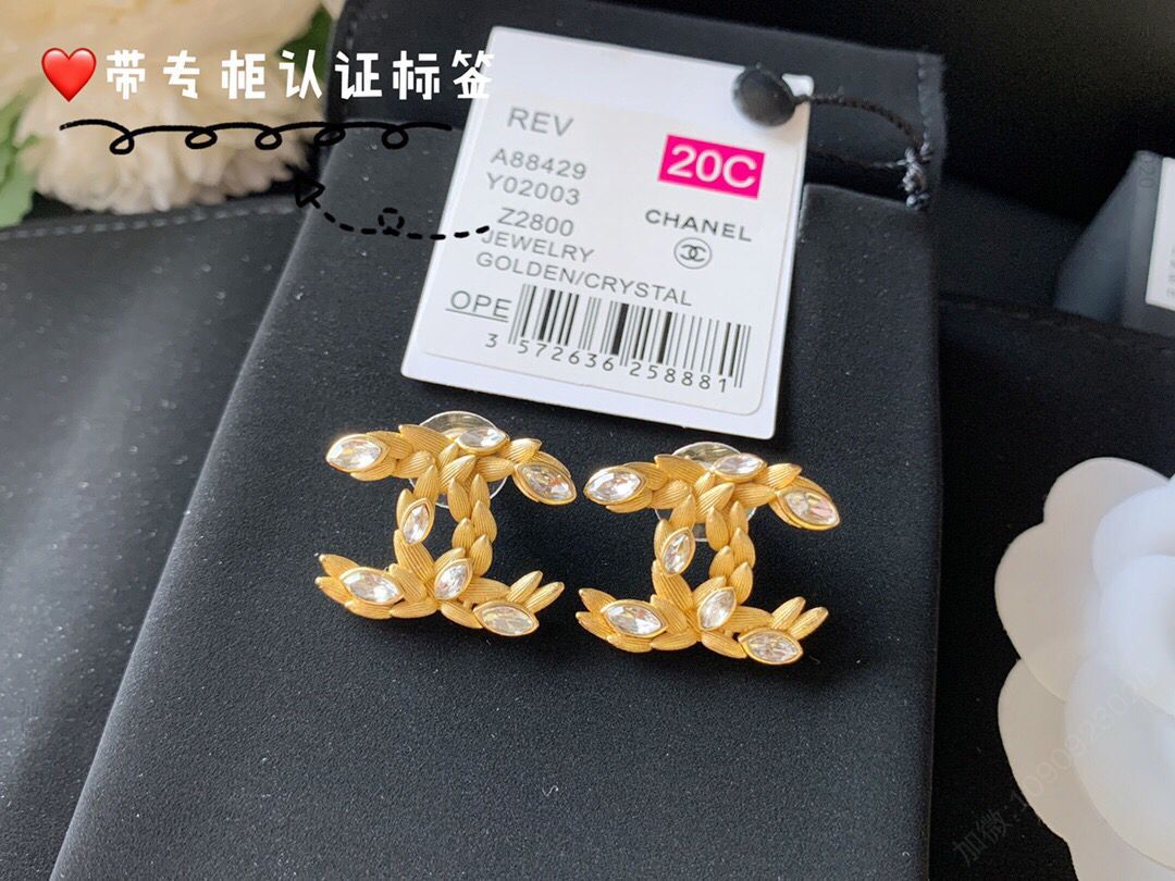 新款 CHANEL香奈儿双c麦穗耳钉耳环