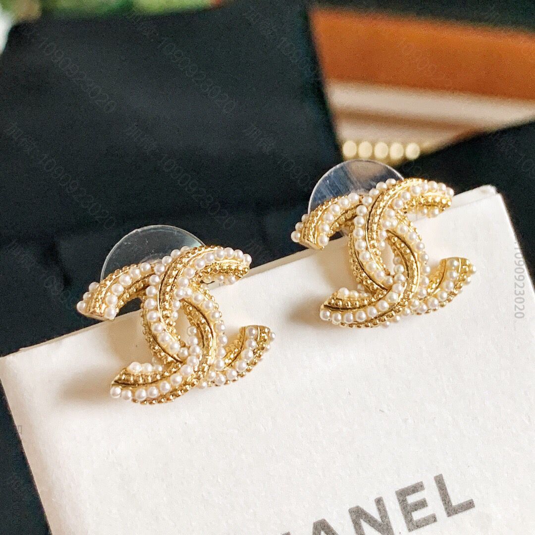 新款 CHANEL香奈儿双c珍珠耳钉耳环
