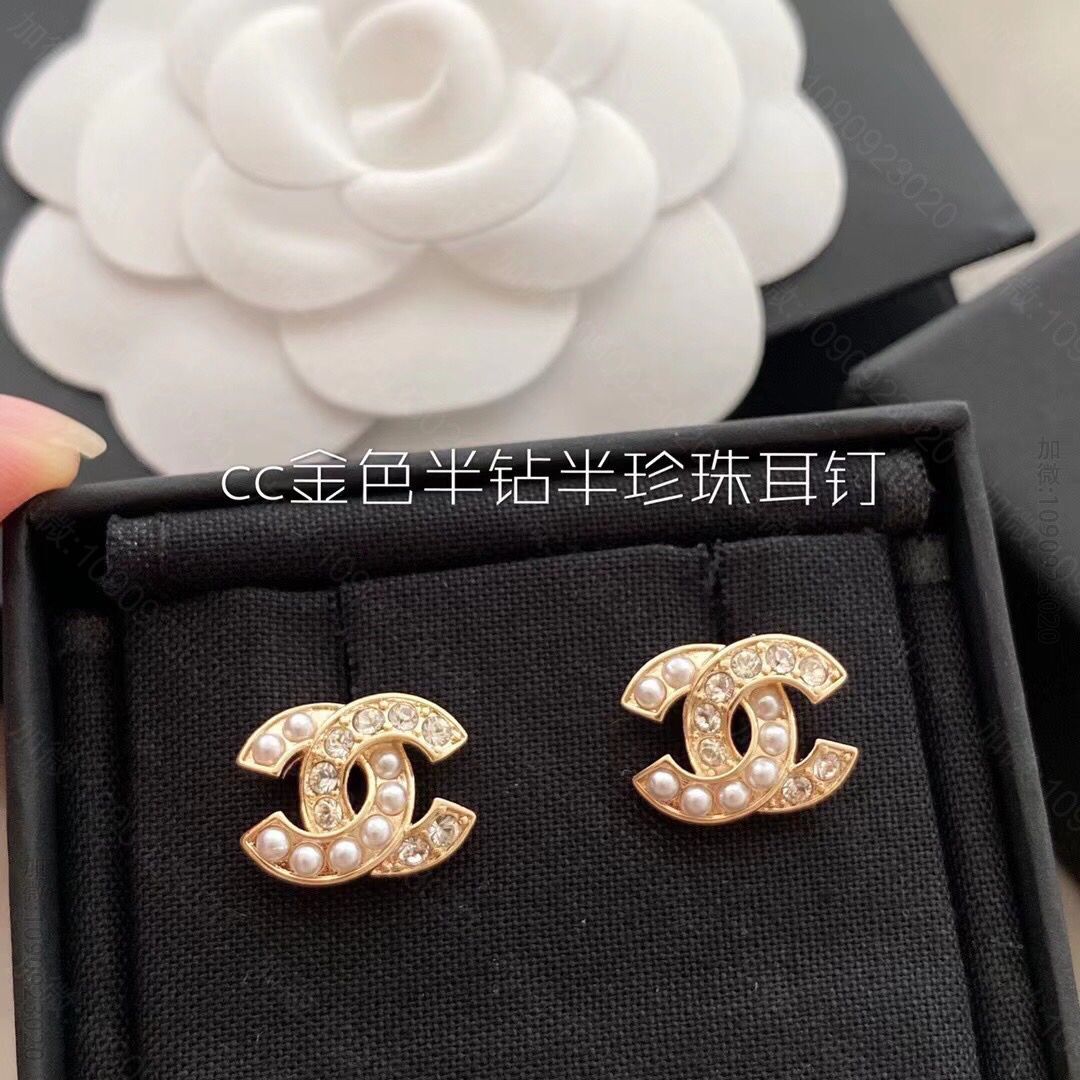 20新款CHANEL香奈儿双c珍珠耳钉耳环