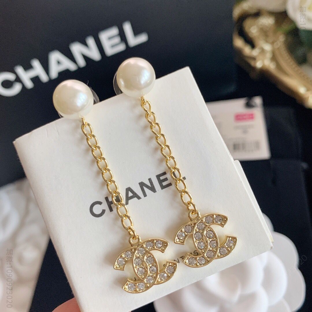 20新款CHANEL香奈儿双c珍珠耳钉耳环