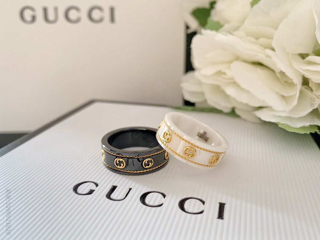 新款Gucci黑白陶瓷戒指
