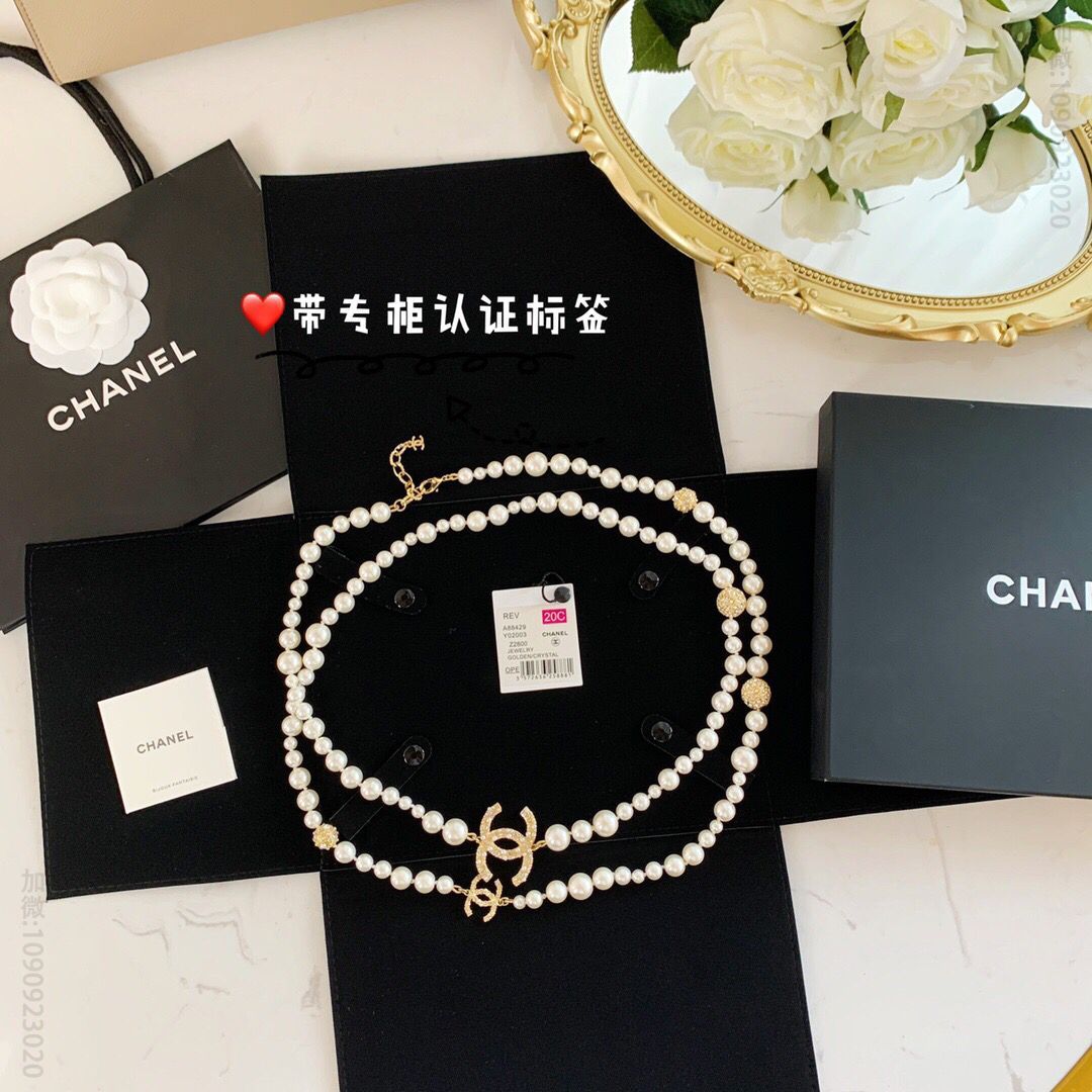 新款 CHANEL香奈儿双c珍珠项链毛衣链