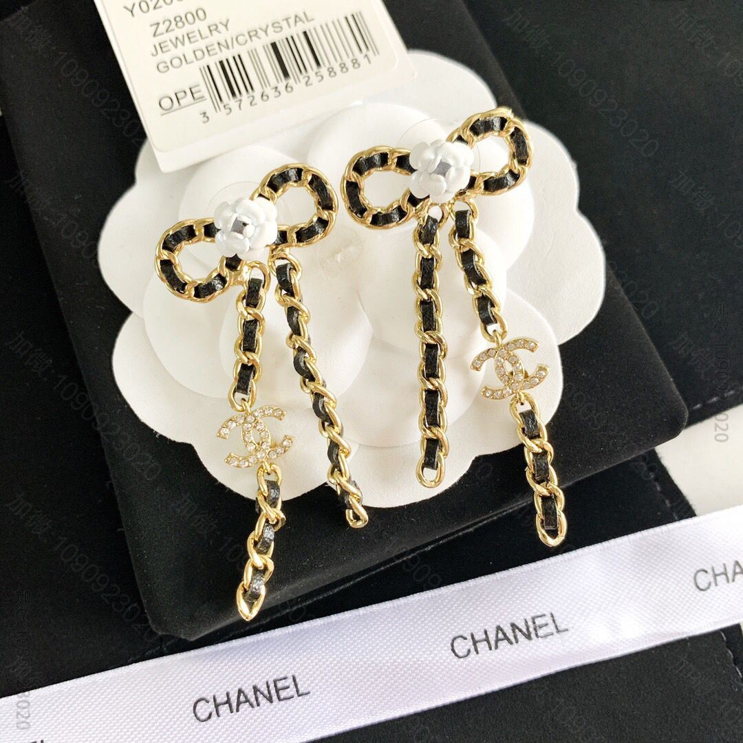 20新款CHANEL香奈儿山茶花蝴蝶结耳钉耳环