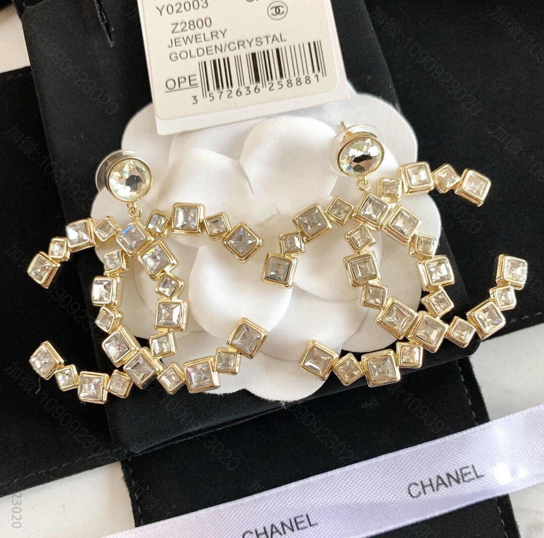 20新款CHANEL香奈儿双c方钻耳钉耳环