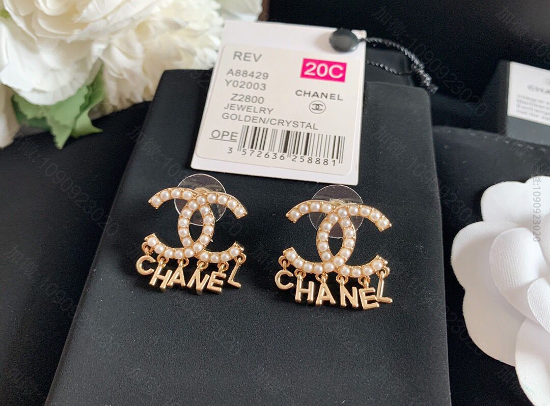 新款 CHANEL香奈儿双c珍珠流苏耳钉耳环