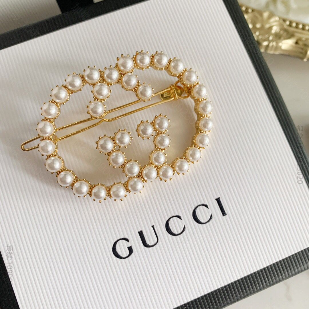 新款Gucci古驰双G珍珠发夹发卡