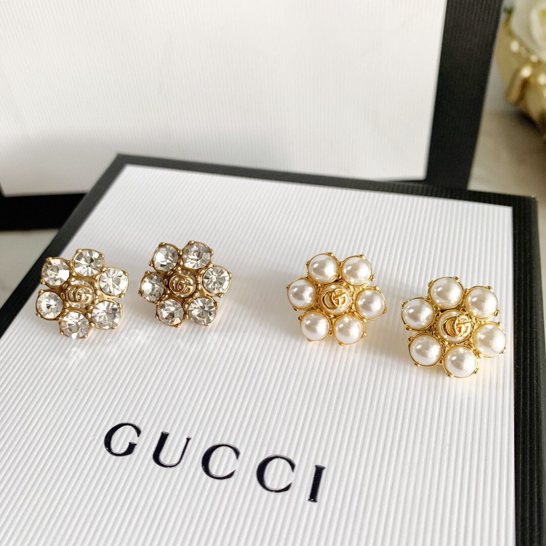 新款Gucci古驰双G珍珠满钻耳钉耳环