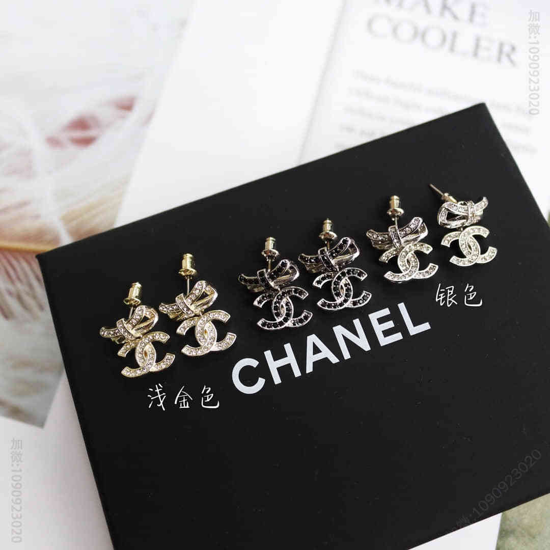 CHANEL 香奈儿 专柜一致黄铜材质 双c蝴蝶结耳钉耳环 精仿香奈儿耳环批发