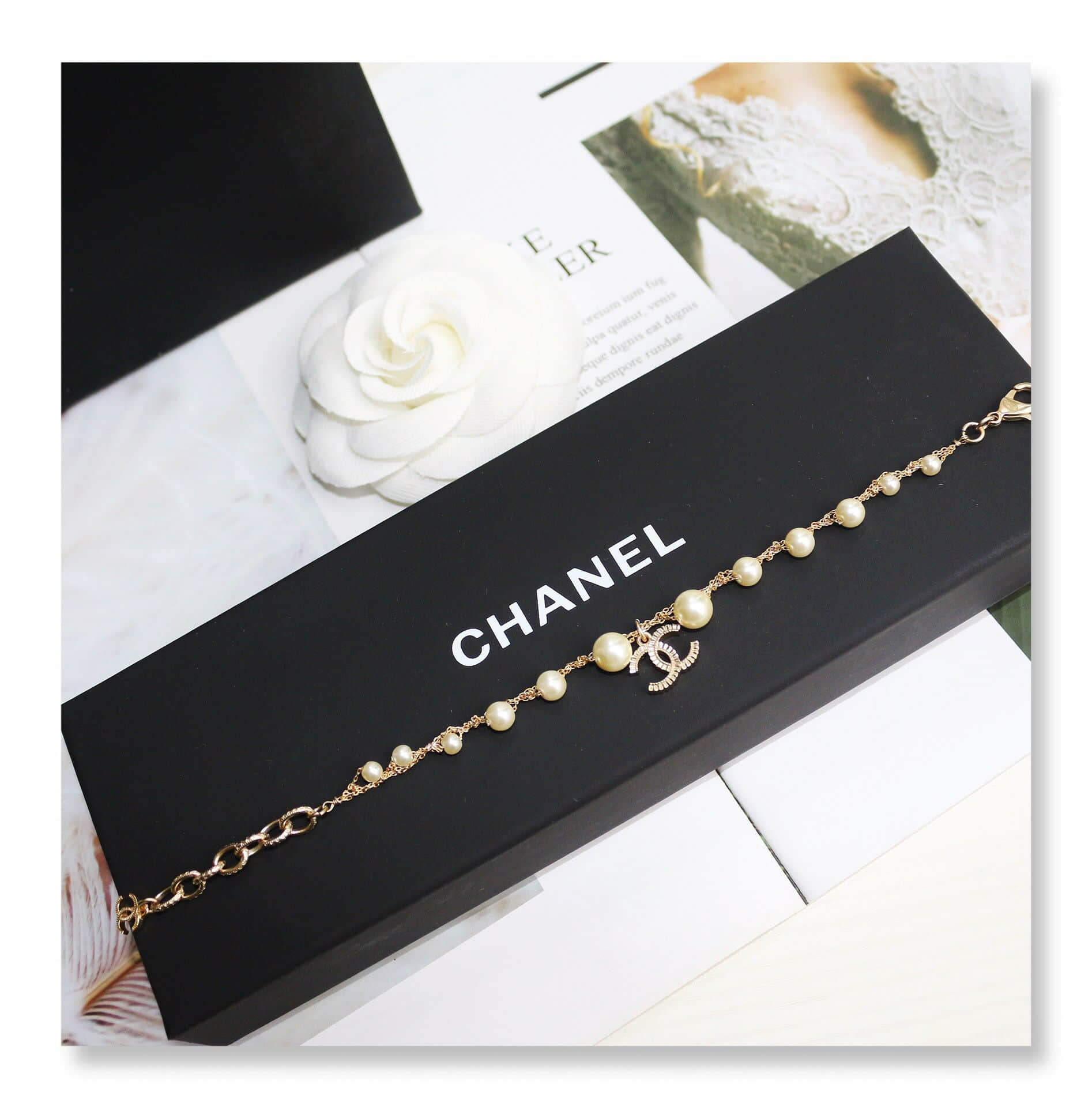 CHANEL香奈儿 专柜一致黄铜材质 18款双c珍珠手链