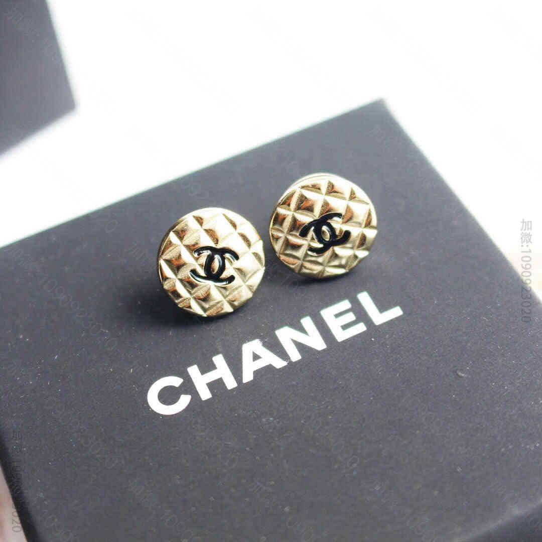 CHANEL香奈儿 专柜一致黄铜材质 网格双c耳钉耳环