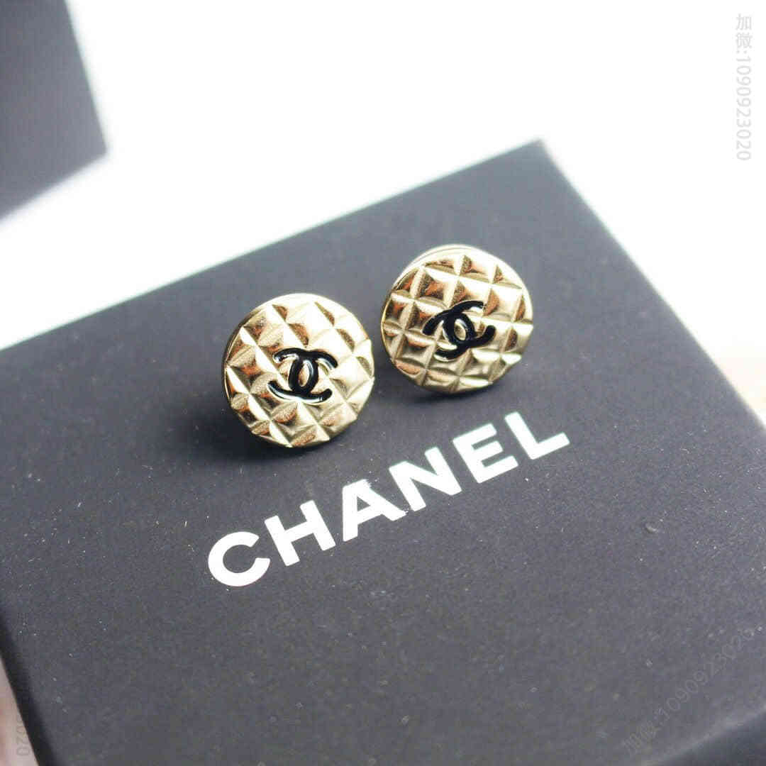 CHANEL香奈儿 专柜一致黄铜材质 网格双c耳钉耳环