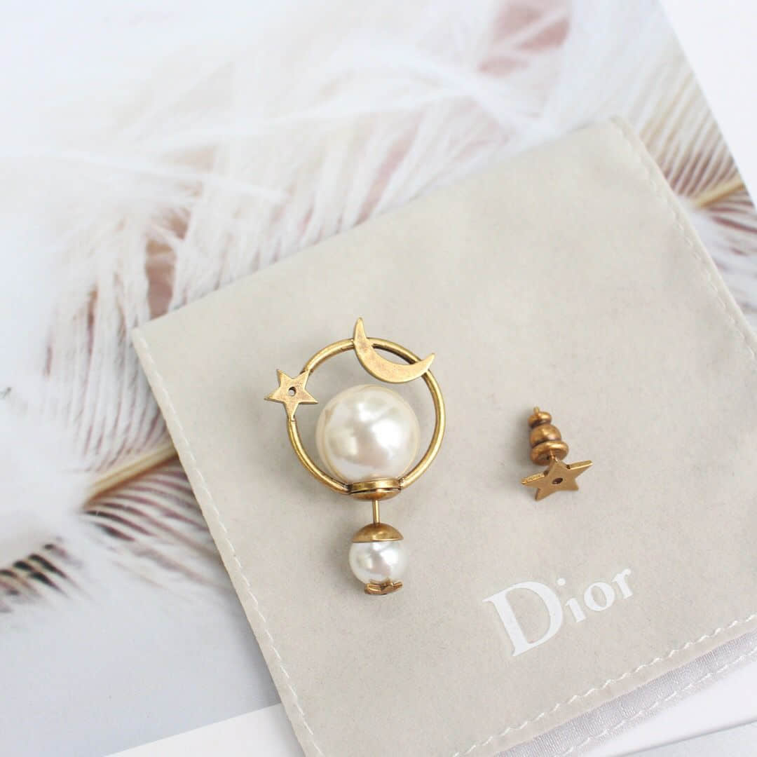 Dior迪奥 专柜一致黄铜材质 月亮星星耳钉耳环