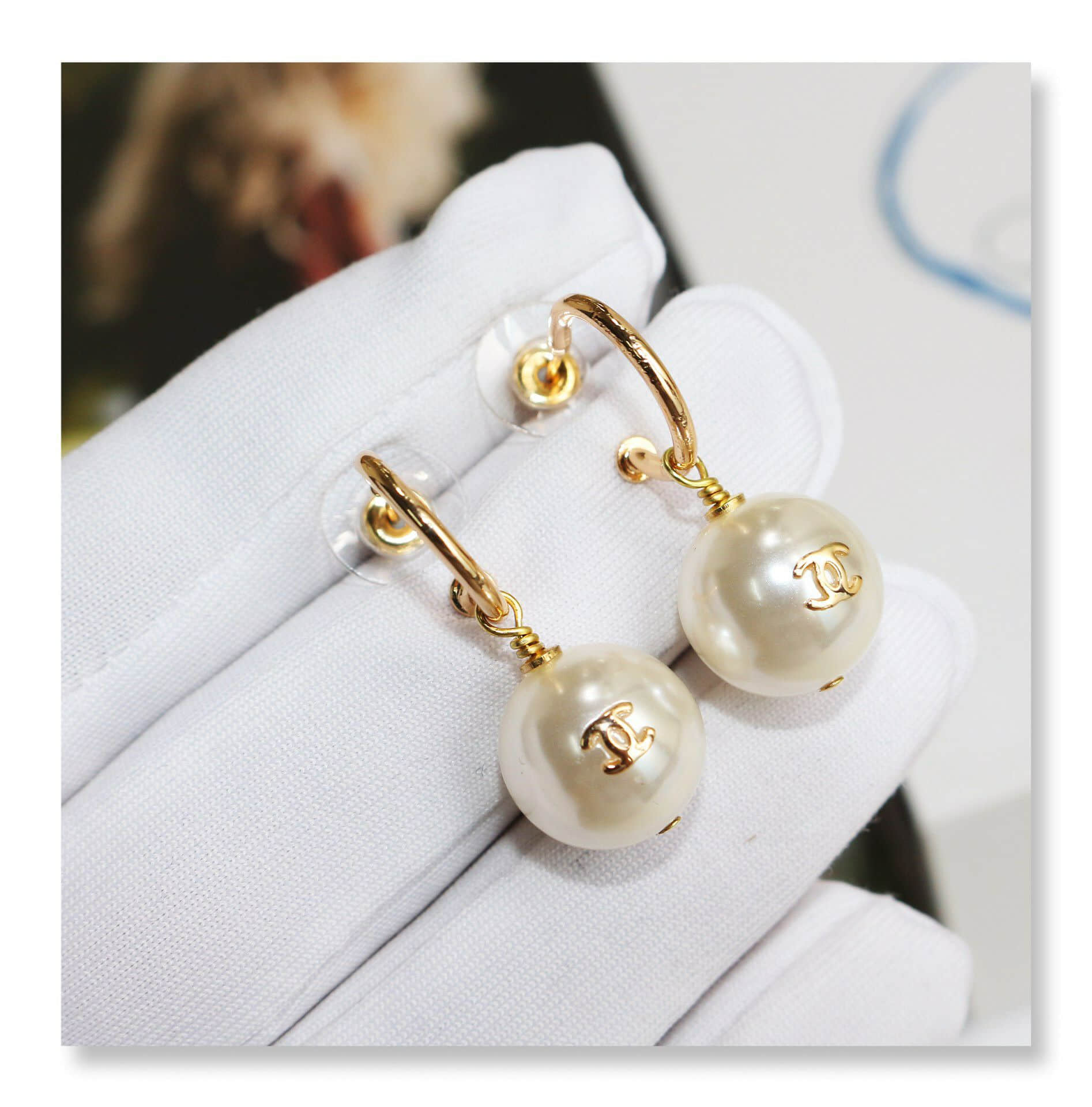 CHANEL香奈儿 专柜一致黄铜材质 珍珠耳钉耳环