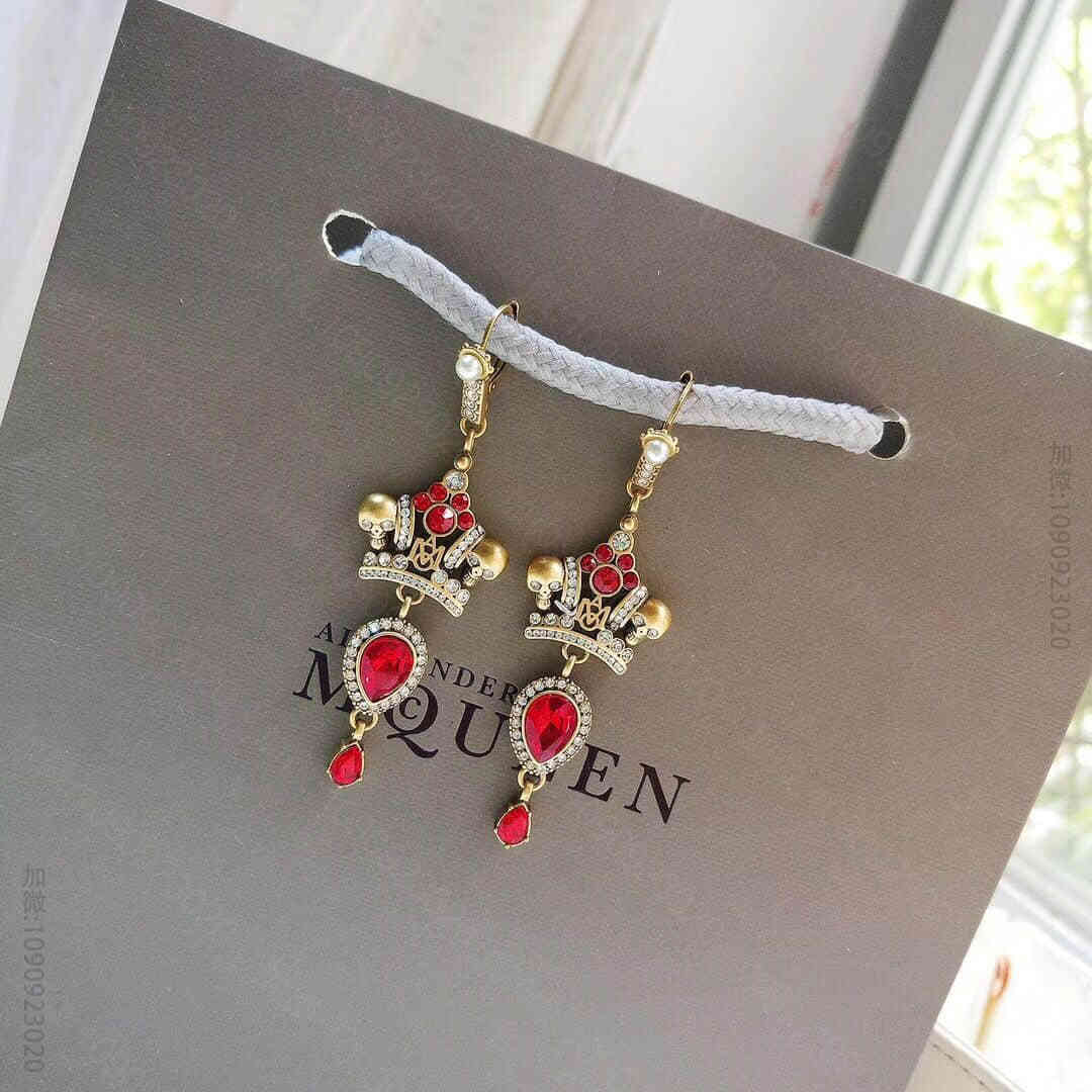 Alexander McQueen 专柜一致黄铜材质 麦昆红玛瑙耳环耳钉