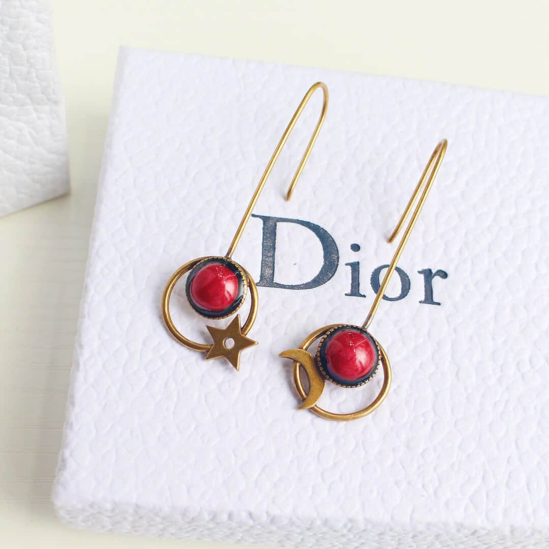 Dior迪奥 专柜一致黄铜材质 月亮星星耳钉耳环