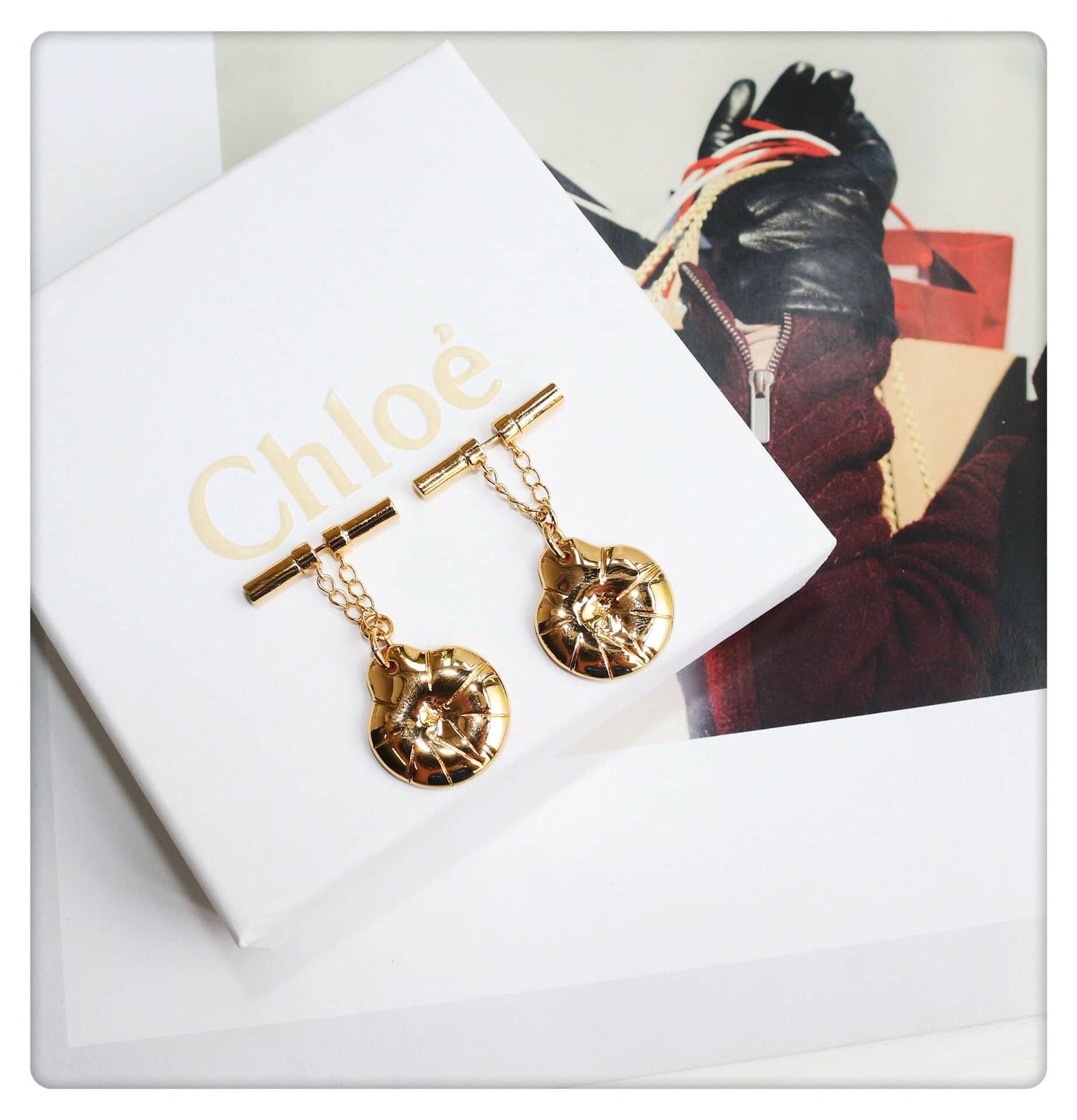 Chloe Quinn charm 专柜一致黄铜材质电镀18k金 简约耳环耳钉