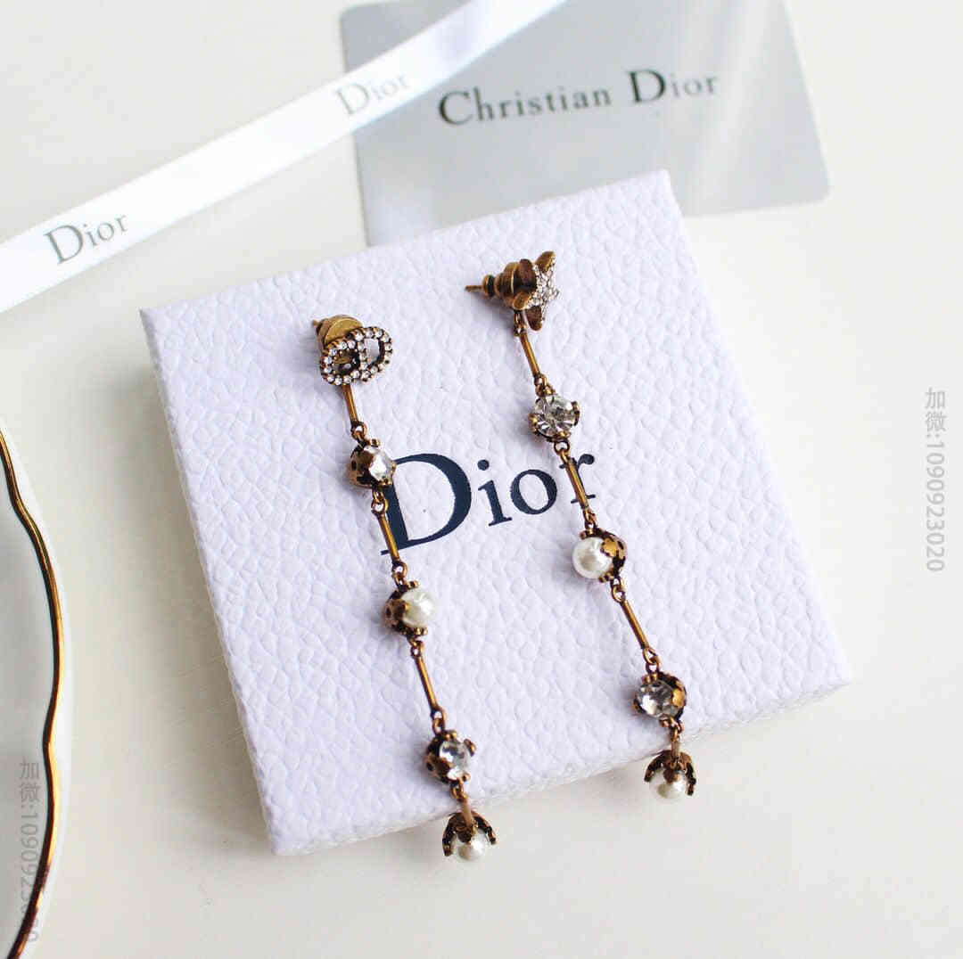 DIOR迪奥复古 古铜色 珍珠钻耳钉耳环