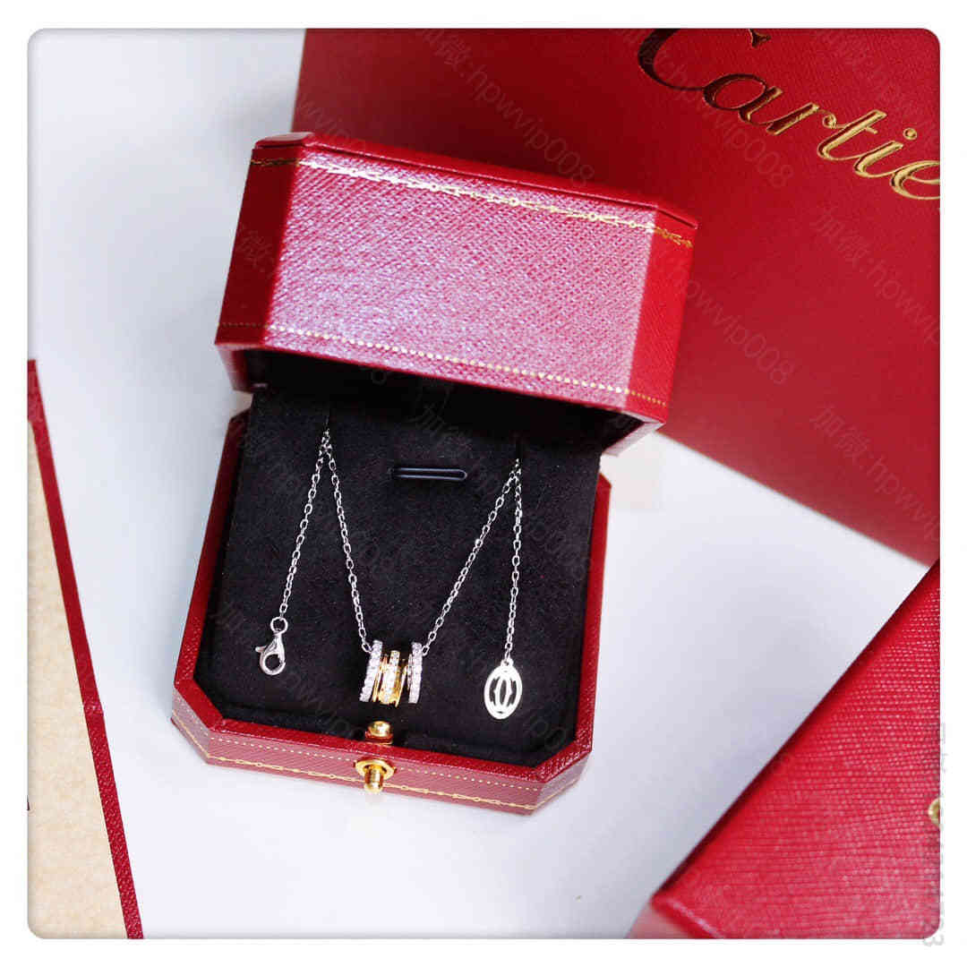 名品卡地亚女士项链 卡地亚Cartier 925纯银镶嵌高碳钻 三环项链 名品卡地亚项链图片 