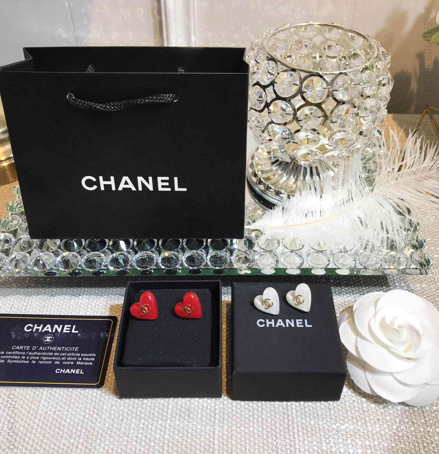 18新款CHANEL香奈儿双c桃心心形耳钉耳环