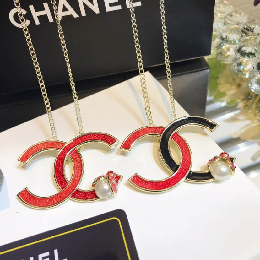 CHANEL香奈儿 专柜一致黄铜材质 18款双c红色瓢虫项链