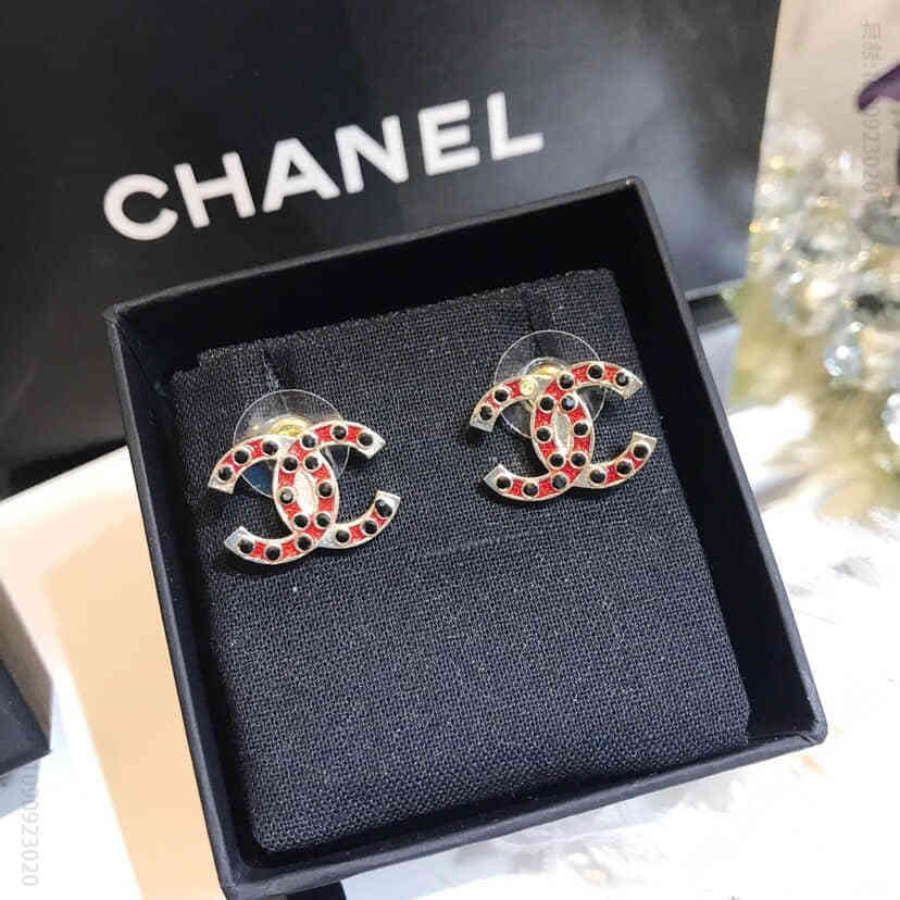 CHANEL香奈儿 专柜一致黄铜材质 18款红色双c耳钉耳环