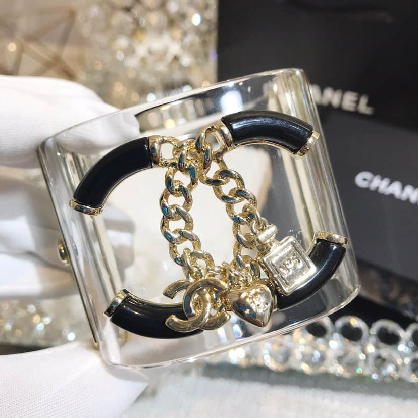 CHANEL香奈儿 专柜一致黄铜材质 双c透明手镯手环