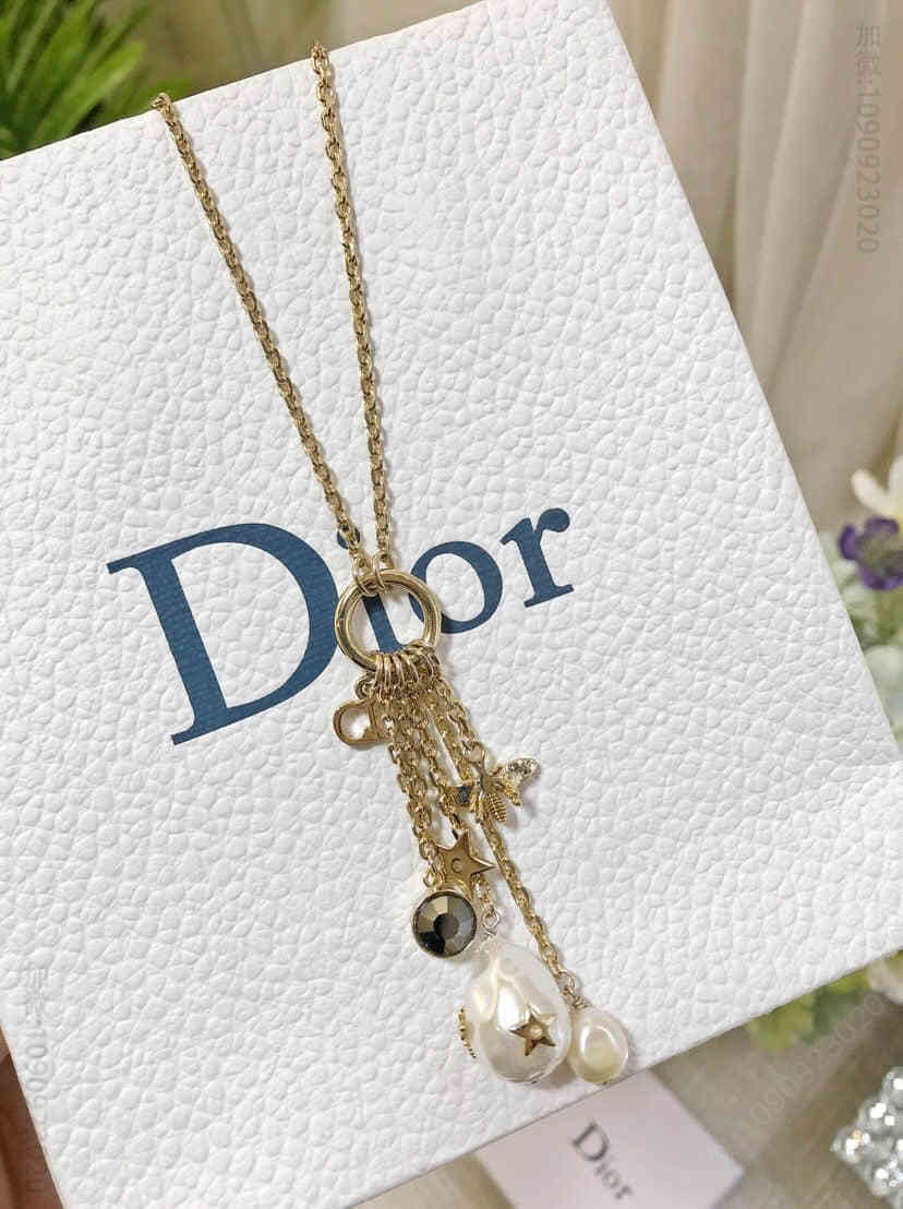 DIOR迪奥流苏星星蜜蜂珍珠项链毛衣链