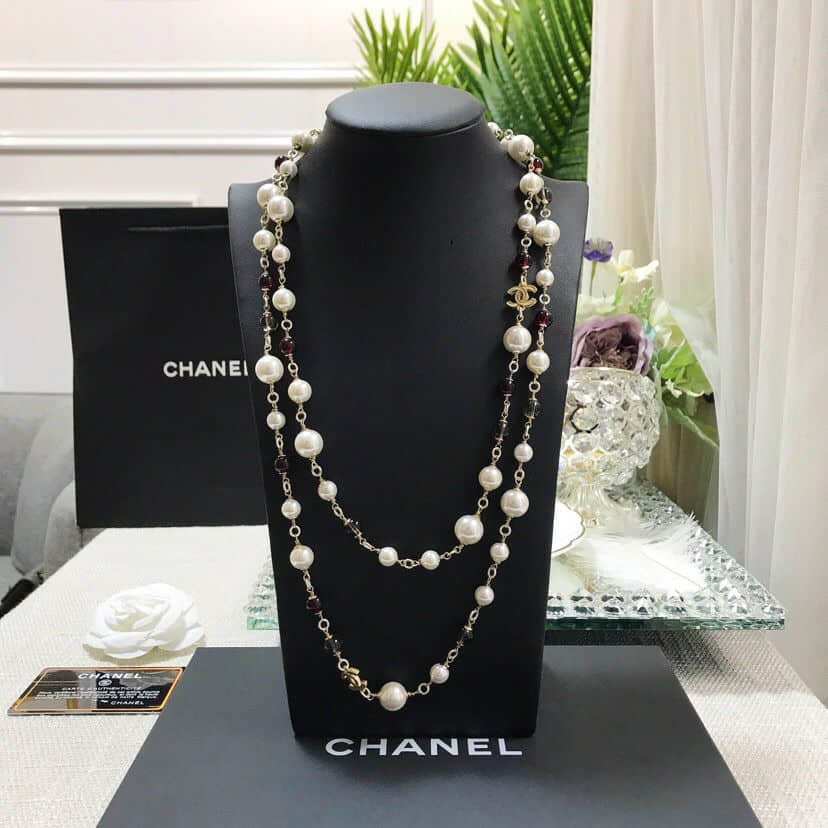 18新款Chanel 香奈儿双c珍珠毛衣链项链