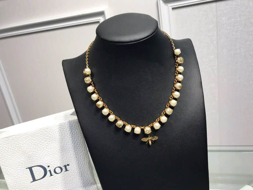 迪奥DIOR 专柜一致黄铜材质珍珠蜜蜂项链