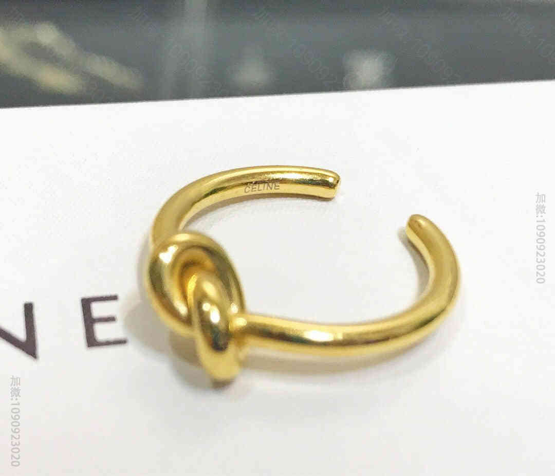 Celine赛琳 专柜一致黄铜材质电镀18k金打结开口戒指