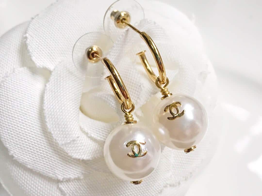 CHANEL香奈儿 专柜一致黄铜材质珍珠耳钉耳环