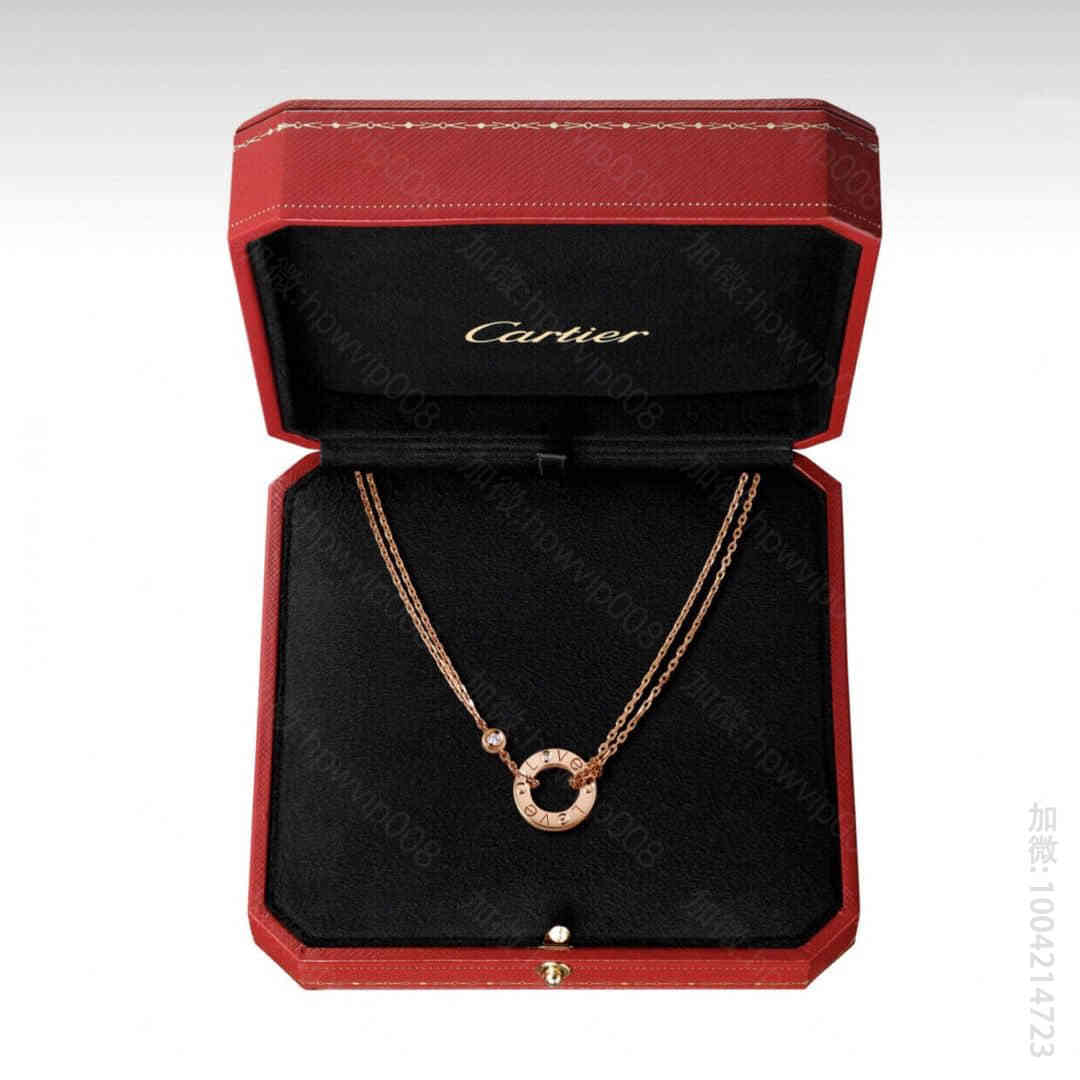 名品卡地亚女士项链 CARTIER卡地亚 亚金材质镶嵌高碳钻LOVE系列双链 名品卡地亚项链商城 