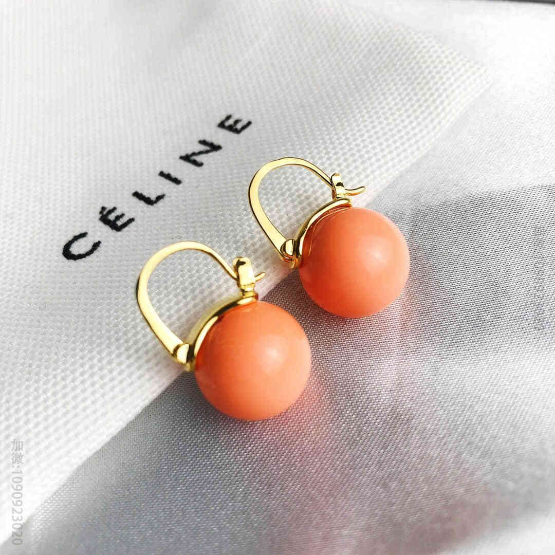 Celine赛琳 专柜一致黄铜材质电镀18k金珍珠耳钉耳环