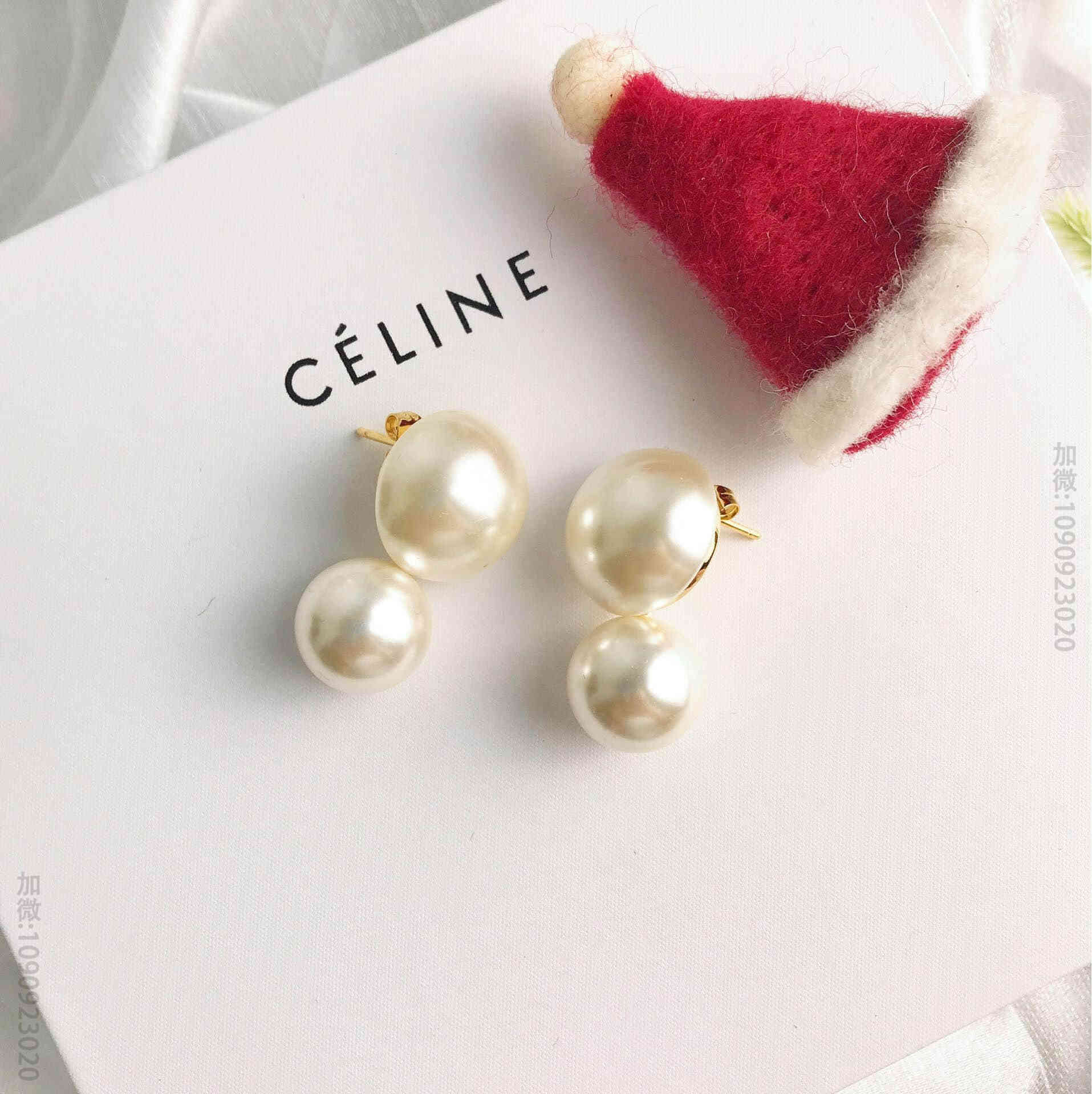 Celine赛琳 专柜一致黄铜材质电镀18k金珍珠耳钉耳环