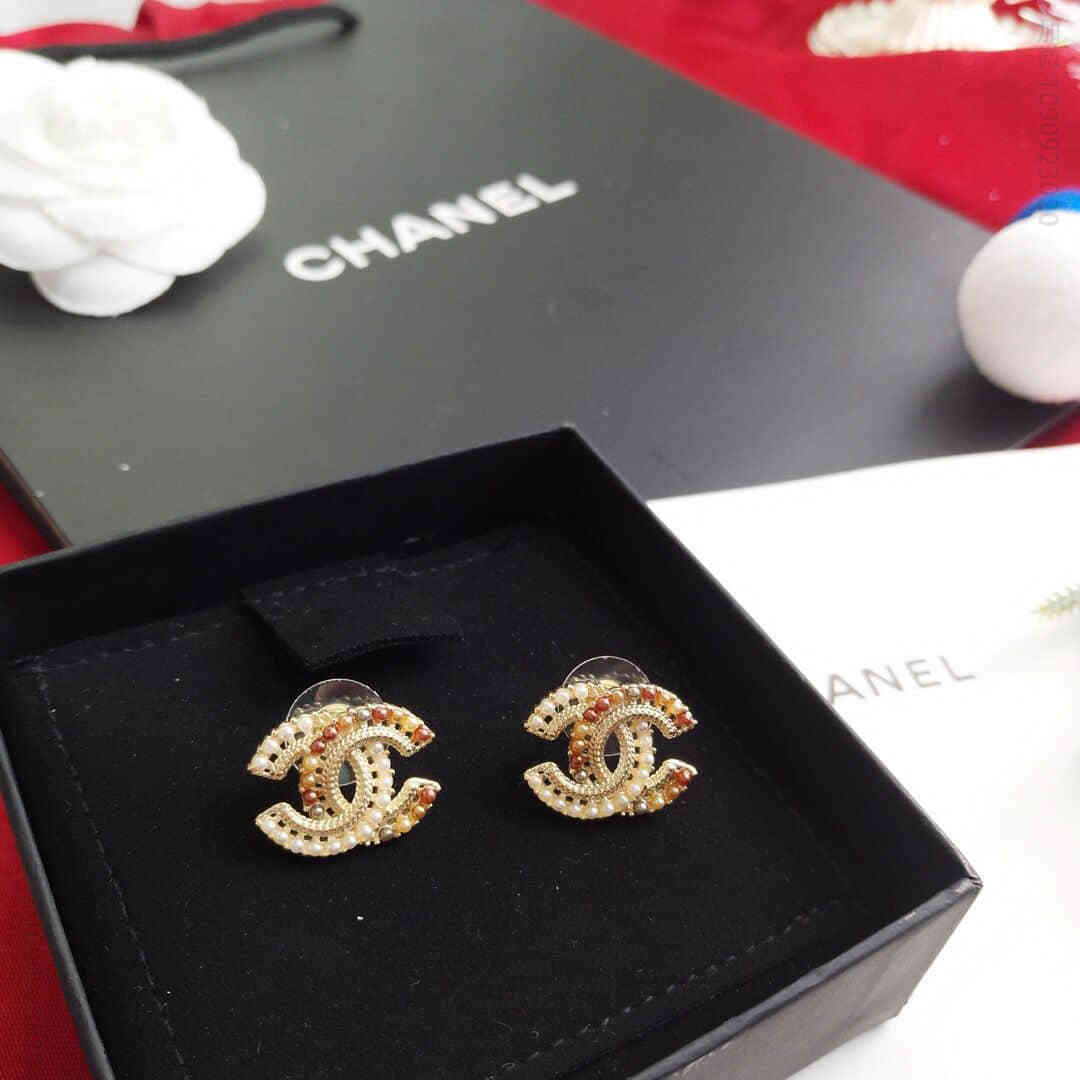 CHANEL香奈儿双c珍珠耳钉耳环 C45536