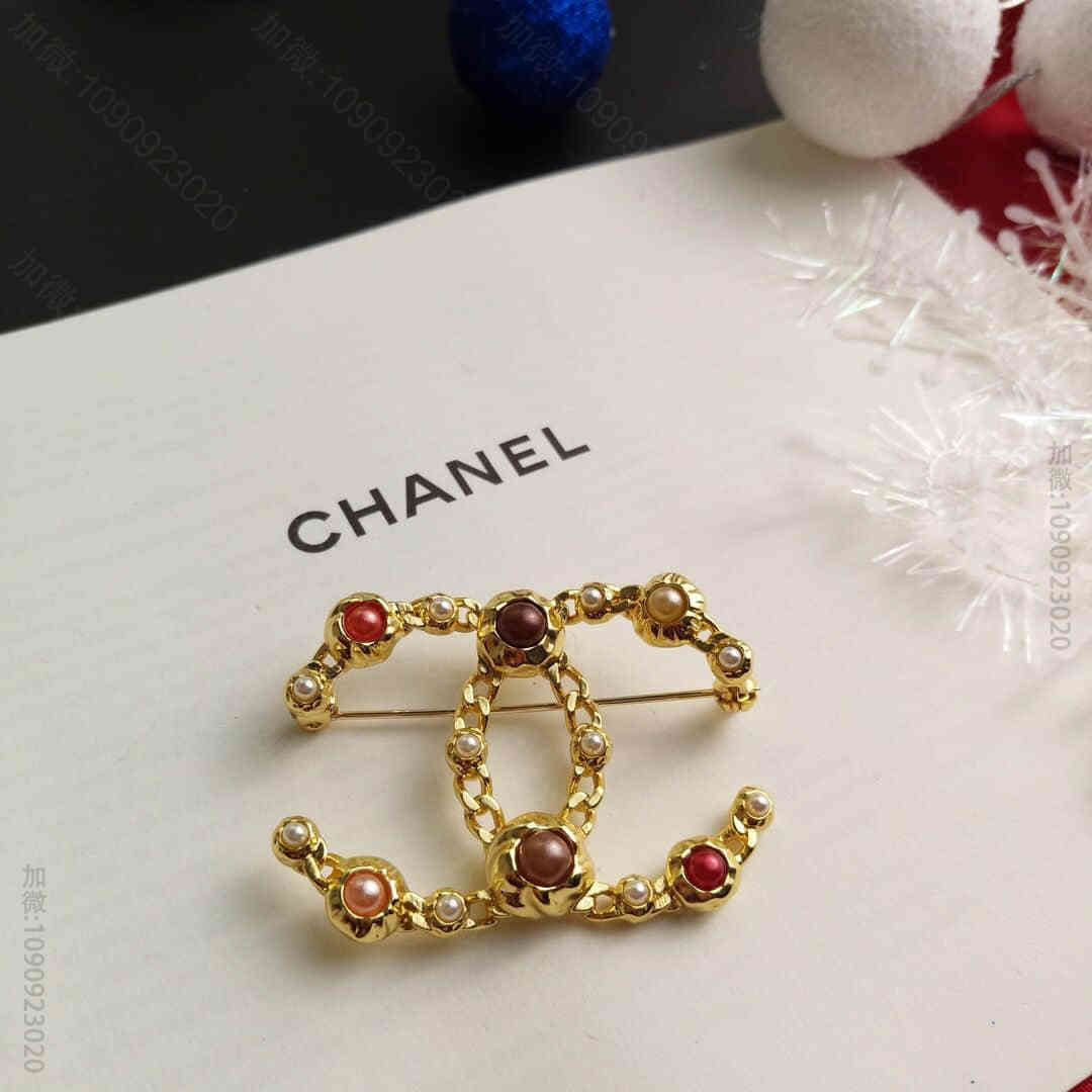 CHANEL香奈儿 专柜一致黄铜材质双c胸针